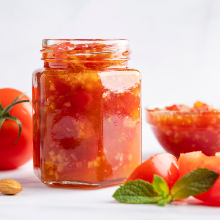 Tomatoes,Jam,(marmalade,,Confiture,Or,Jelly),With,Chopped,Almond,Nuts