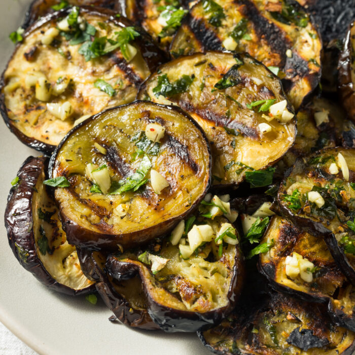 Organic,Roasted,Grilled,Eggplant,With,Parsley,And,Garlic